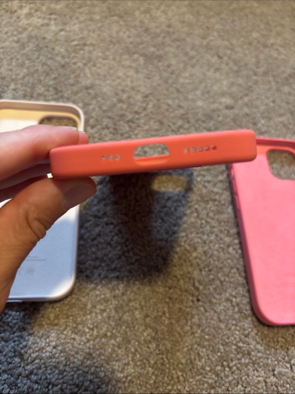 Set of 3 Apple Silicone iPhone15 Cases - Pink / Coral / Cream - Picture 10 of 11